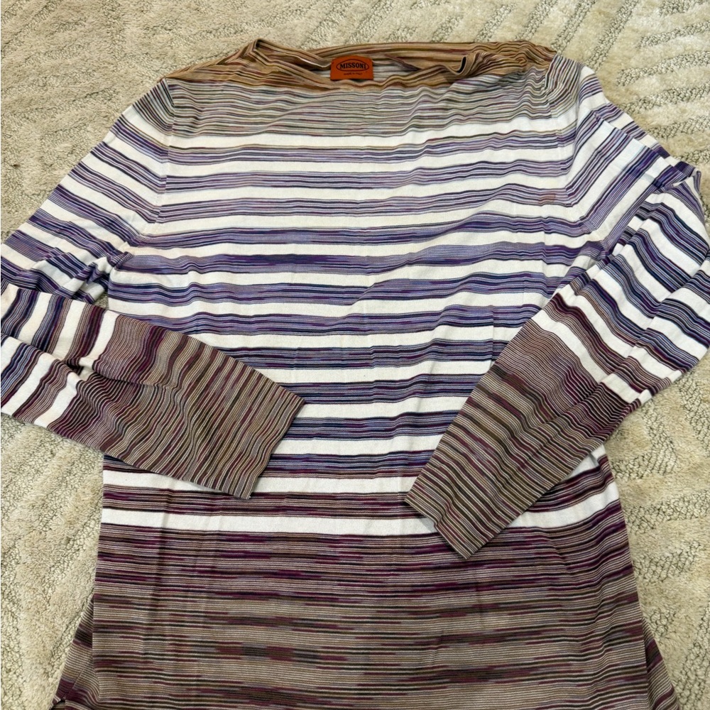 Missoni Striped Long Sleeve Knit Top - Purple, White, Brown